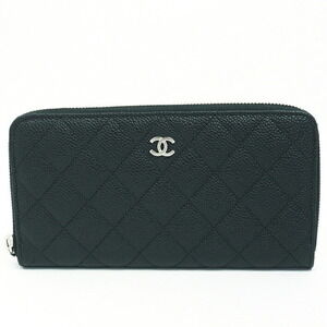 Chanel Coco Mark Long Zip Wallet Round Zipper Matelasse Black